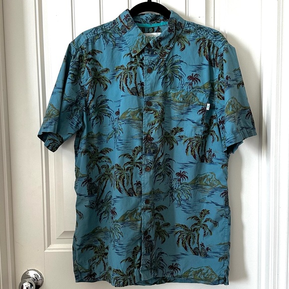 Hawaiian Blue Tropical Print Button Up Mens Short Sleeve Shirt Size-Mens Large - Picture 3 of 9